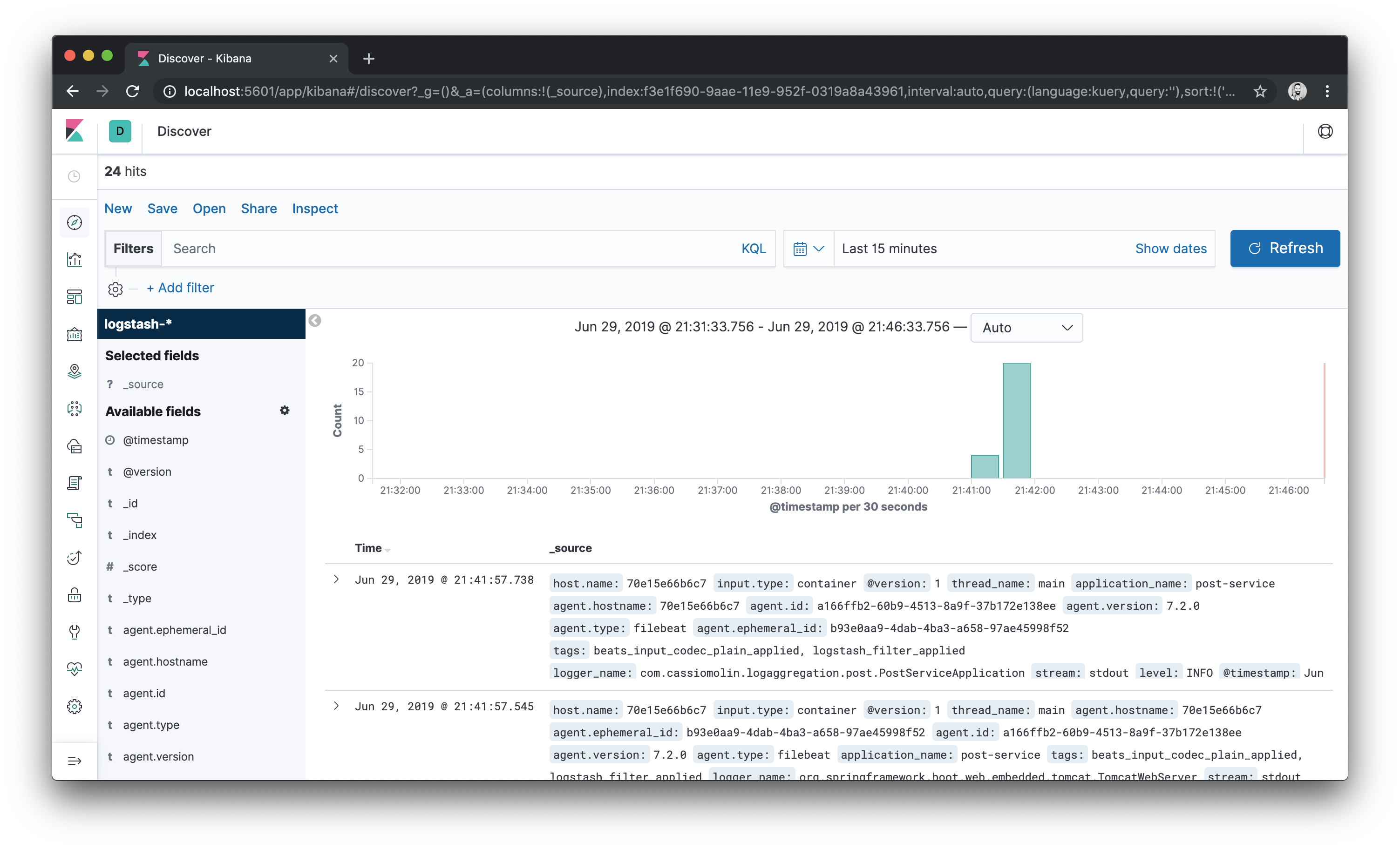 Viewing the log events